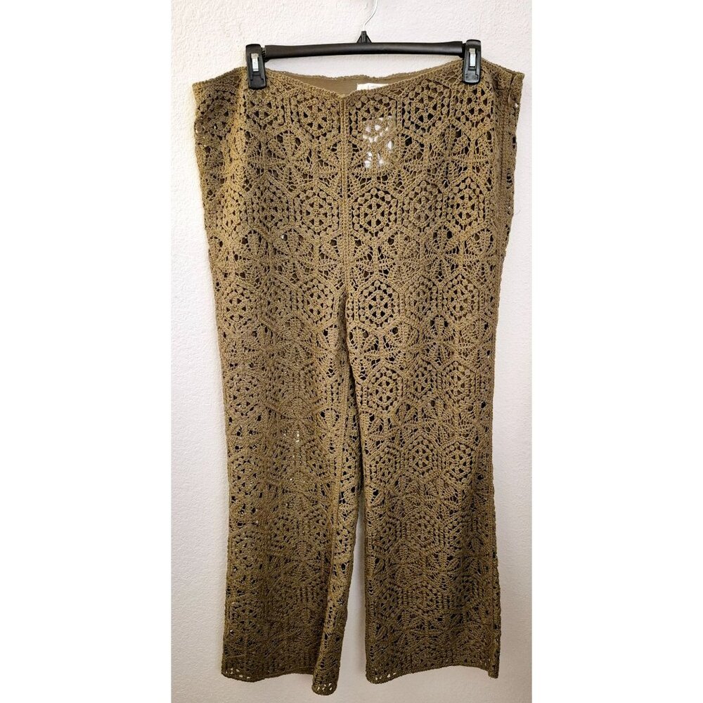 H&M Olive Green Crochet Square Look Straight Leg Pants Size XXL NWT